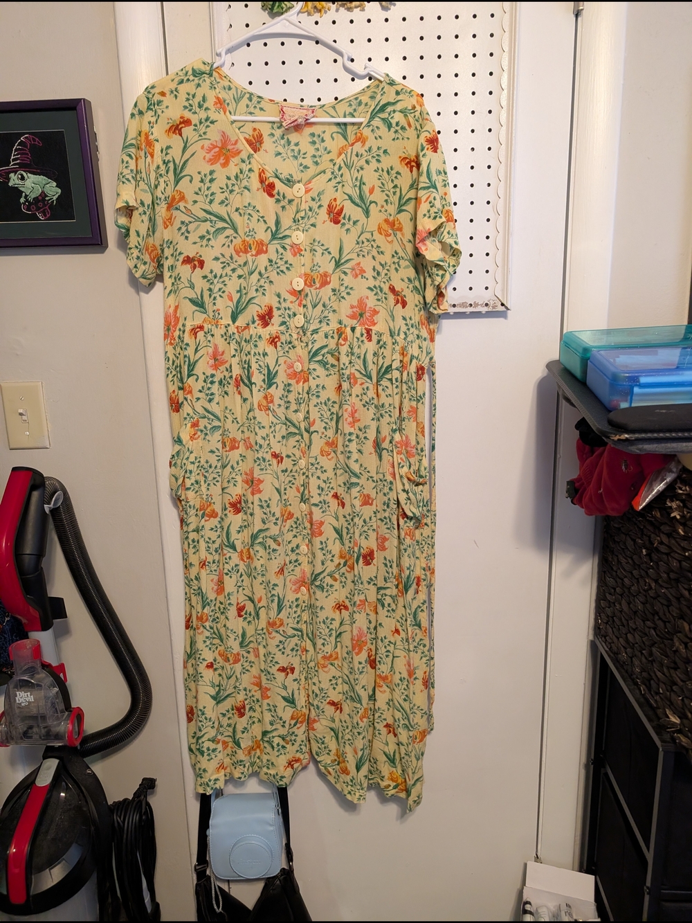 April Cornell Vintage Yellow Floral Button-Front Midi Dress
